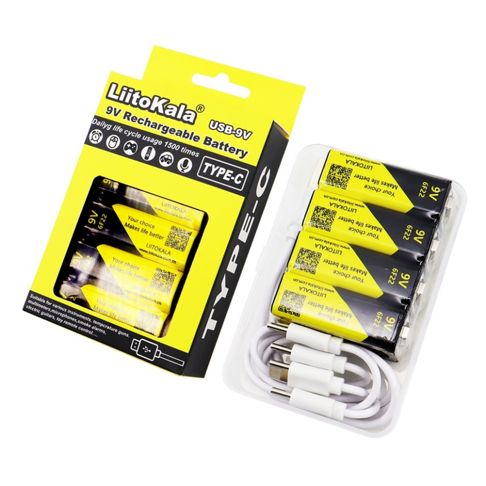 Набір акумуляторів з 4 шт LiitoKala Lii-USB-9V + USB Type-C кабель зарядки