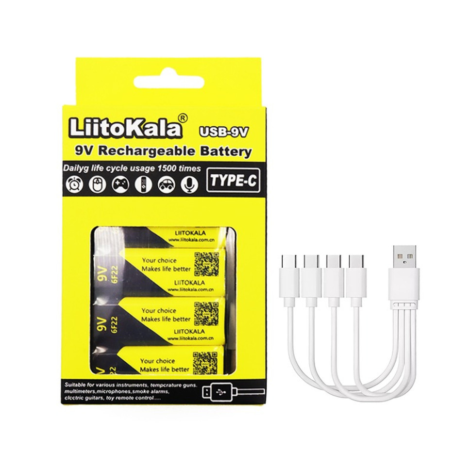 Набір акумуляторів з 4 шт LiitoKala Lii-USB-9V + USB Type-C кабель зарядки