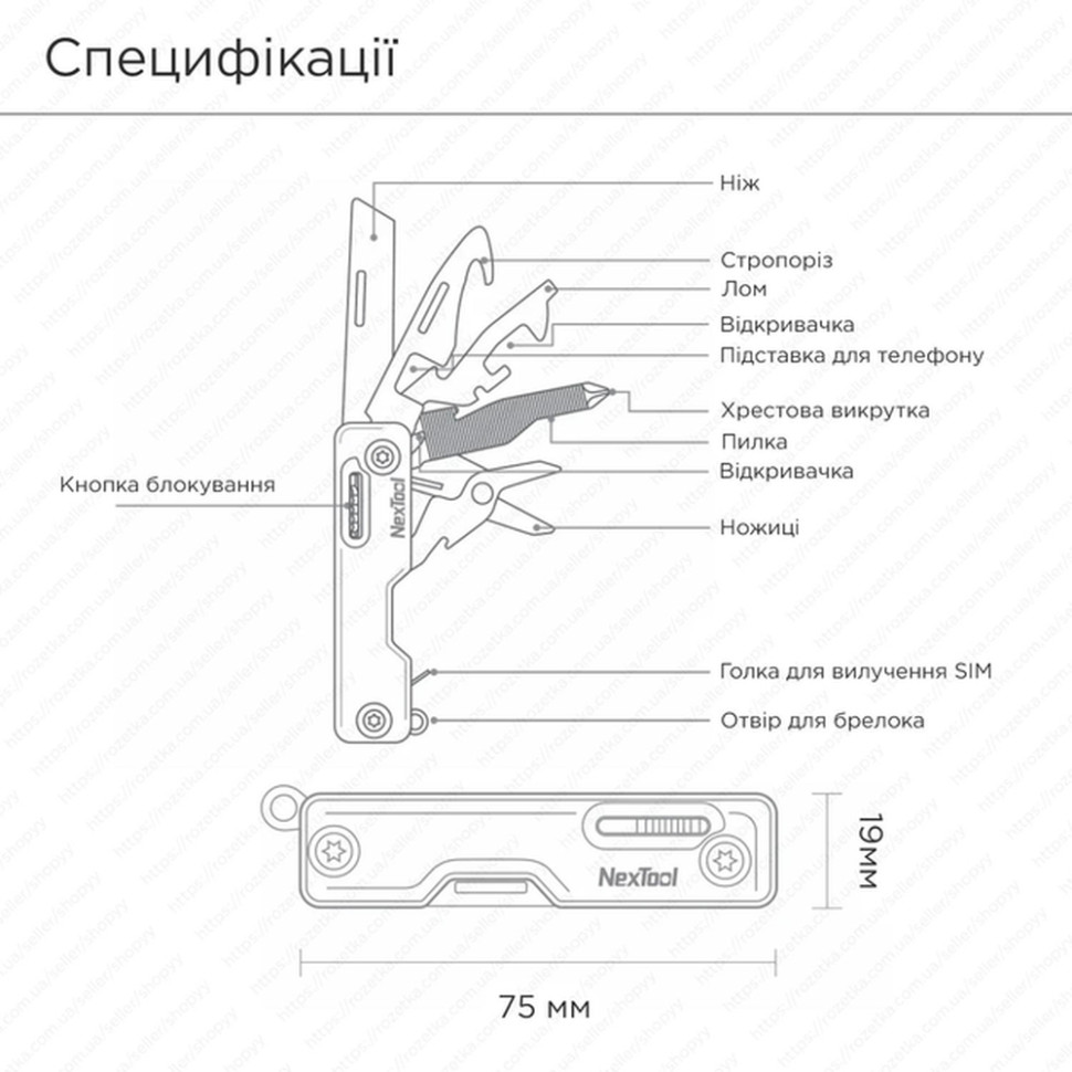 Мультитул NexTool Multi Functional Knife, зелений