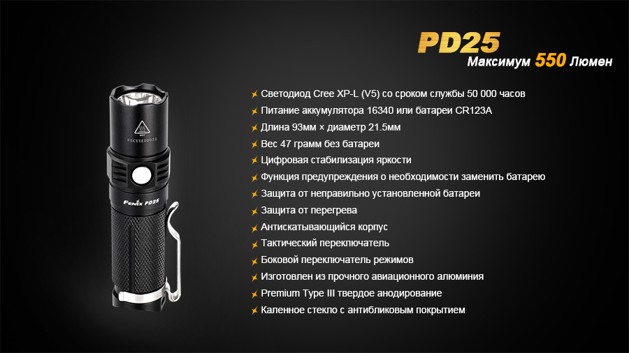 Ліхтар ручний Fenix PD25+16340 USB