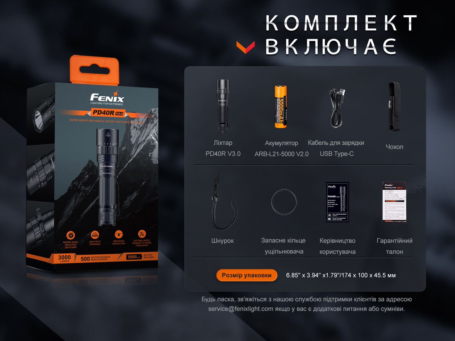 Ліхтар ручний Fenix PD40R V3.0, 3000 lm