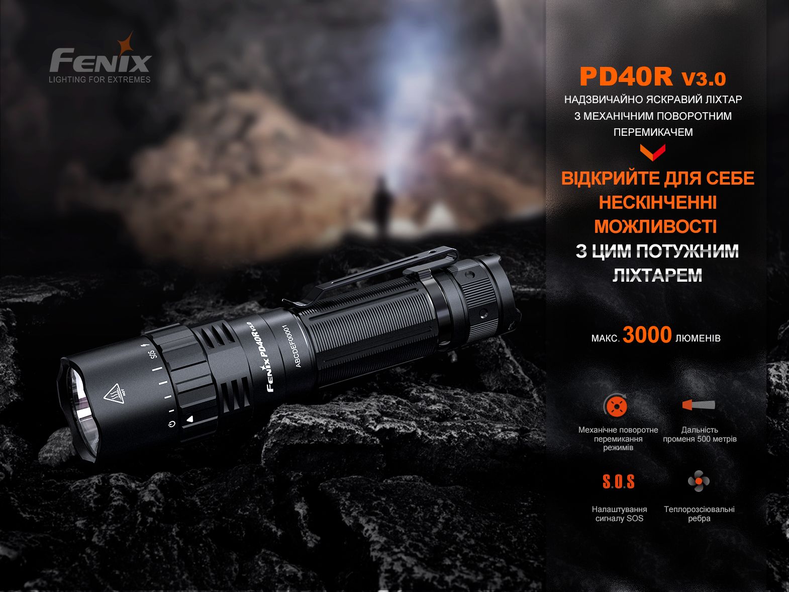 Ліхтар ручний Fenix PD40R V3.0, 3000 lm