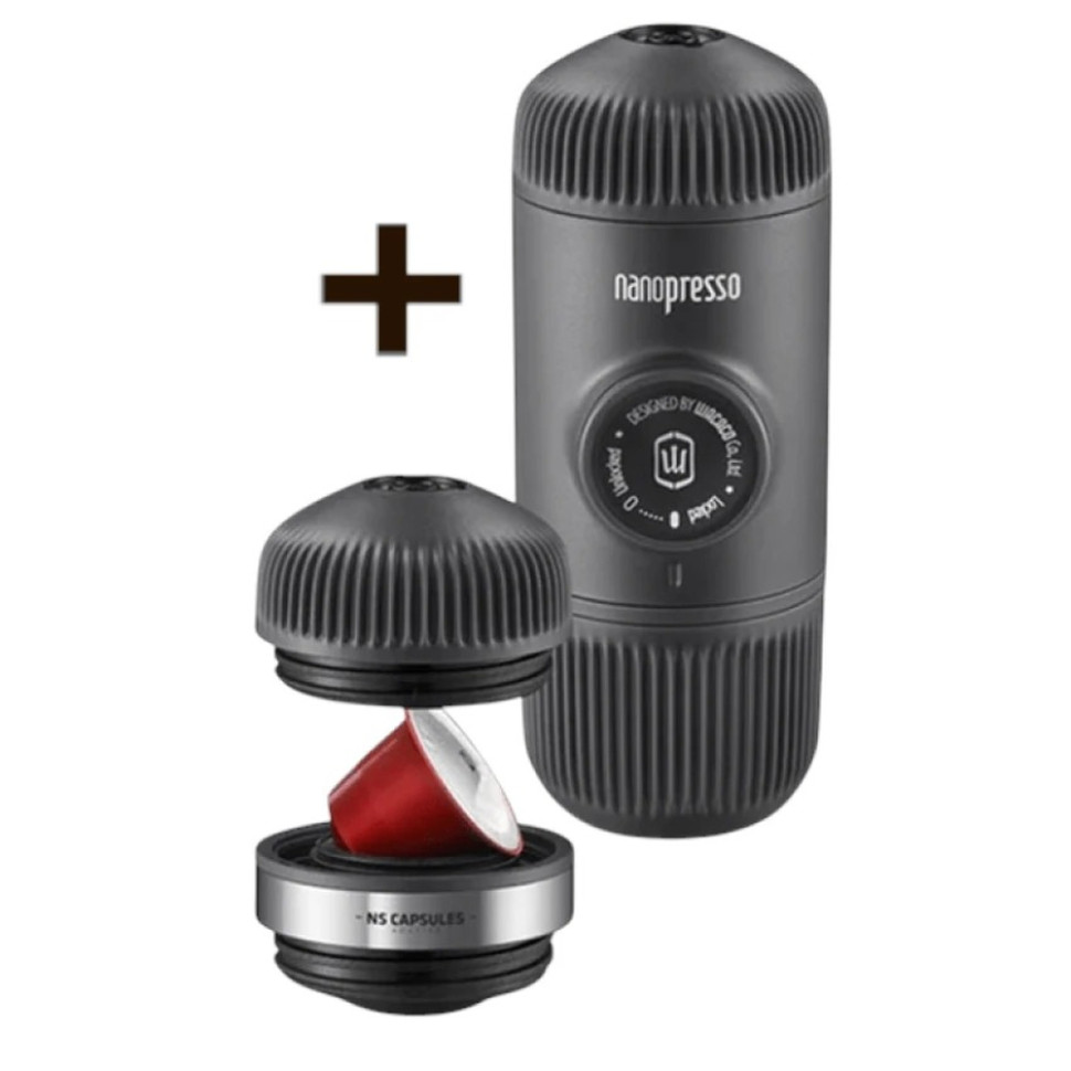 Портативна еспресо-кавоварка Wacaco Nanopresso з адаптером для капсул, механічна, для меленої кави