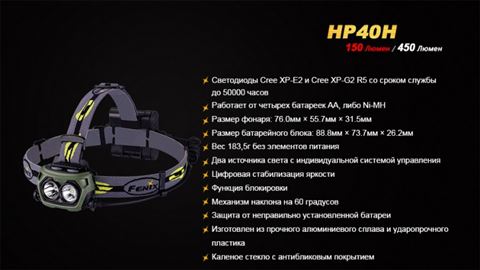 Налобный фонарь Fenix HP40H Cree XP-G2 (R5)