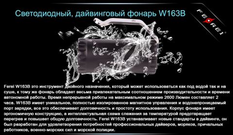 Фонарь для дайвинга Ferei W163B CREE XM-L2 (теплый свет диода)