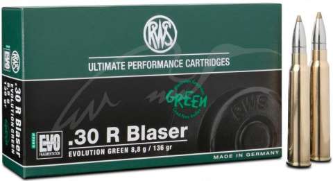 Патрон RWS кал. 30R Blaser пуля EVO Green масса 8,8 г/136 гран