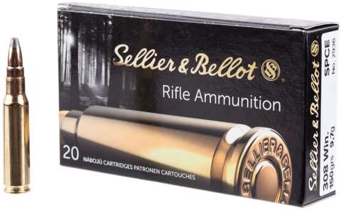 Патрон Sellier & Bellot кал.308 Win пуля SPCE масса 9,7 г/ 150 гр. Нач. скорость 840 м/с.