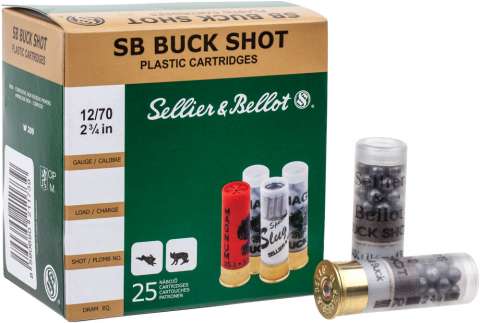 Патрон Sellier & Bellot BUCK SHOT кал. 12/70 дробь №2/0 навеска 36 г (без контейнера)
