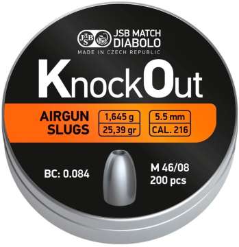 Пули пневматические JSB Knock Out Slugs .216. Кал. 5.5 мм. Вес - 1.645 г. 200 шт/уп