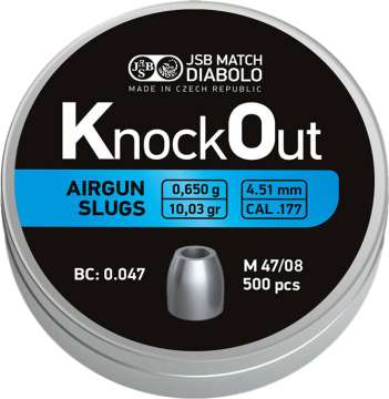 Пули пневматические JSB Diabolo KnockOut Slugs. Кал. 4.51 мм. Вес - 0,65 г. 500 шт/уп