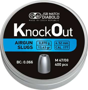 Пули пневматические JSB Diabolo KnockOut Slugs. Кал. 4.52 мм. Вес - 0,87 г. 400 шт/уп