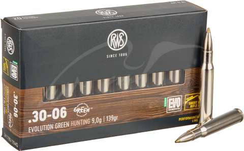 Патрон RWS кал. 30-06 пуля EVO Green Short Rifle масса 9.0 г/139 гран