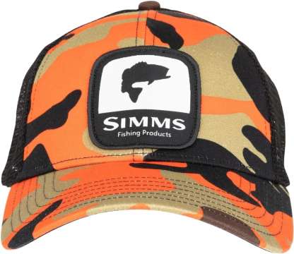 Кепка Simms Bass Patch Trucker One size. Woodland camo flame