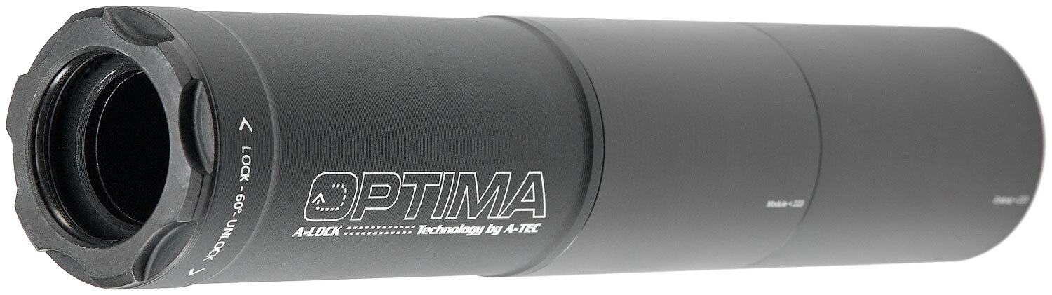 Саундмодератор A-TEC Optima-45 быстросъемный. Кал. - .224 (под кал. .222 Rem; .223 Rem и .22-250 Rem). Резьба - A-Lock Mini