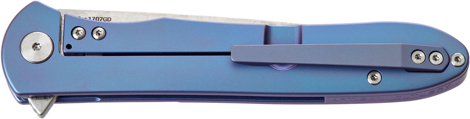 Нож Artisan Shark Damascus Titanium Blue