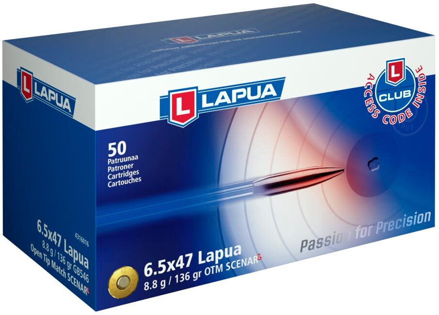 Патрон Nammo Lapua кал. 6.5x47 Lapua пуля Scenar-L масса 8,8 г/ 136 гран. Нач. скорость - 800 м/с