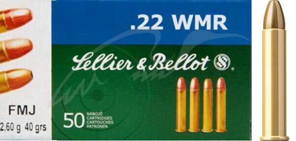 Патрон Sellier & Bellot кал. 22 WMR пуля FMJ масса 2,60 грамм / 40 гран. Нач. скорость 560 м/с.