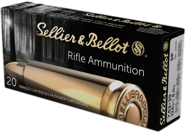 Патрон Sellier & Bellot кал. 7,62x39 пуля SP масса 8,0 г/ 124 гр. Нач. скорость 743 м/с.