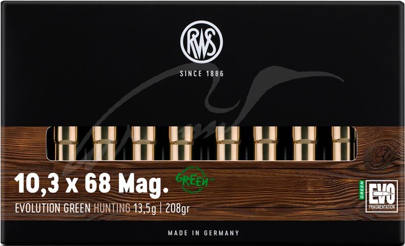 Патрон RWS кал. 10.3x68 Magnum пуля EVO Green масса 13,5 г/208 гран