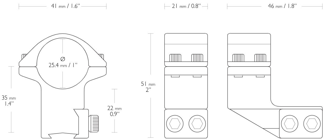 Кольца Hawke Match с выносом 25 мм. d - 25,4 мм. High. "Ласточкин хвост"