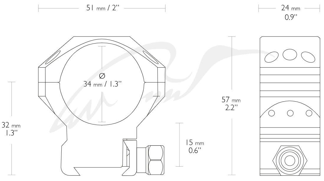 Кольца Hawke Tactical Match. d - 34 мм. Medium. Weaver