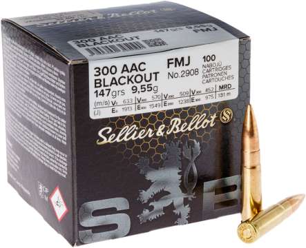Патрон Sellier & Bellot кал .300 AAC Blackout пуля FMJ масса 147 гр (9.5 г) 100 шт/уп