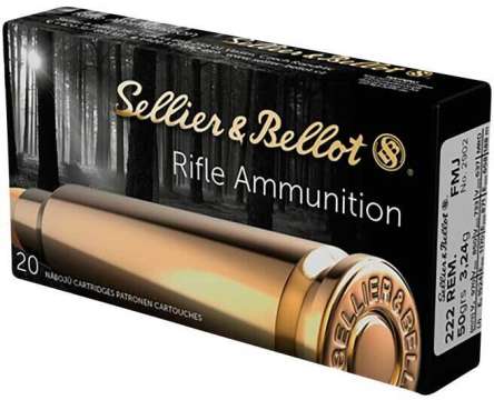 Патрон Sellier & Bellot кал. 222 Rem пуля FMJ масса 3,24 грамма/ 50 гран. Нач. скорость 970 м/с