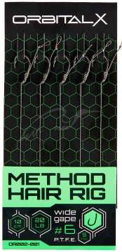 Повідець OrbitalX Method Hair Rig Wide Gape №06 20lb 10cm (5шт/уп)