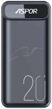 Зарядний пристрій Aspor A396 20000mAh (22.5W/PD USB-C laptops fast charging) к:black