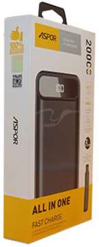 Зарядний пристрій Aspor A396 20000mAh (22.5W/PD USB-C laptops fast charging) к:black