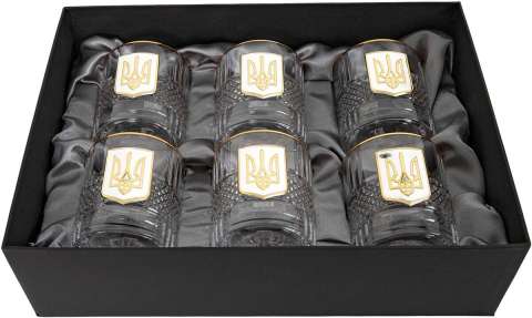 Подарунковий набір склянок Boss Crystal "Тризуб" з золотыми і серебряными накладками