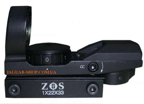 Прицел 1х22х33 ZOS коллиматорный с креплением 8 мм (4 маркера, красный)