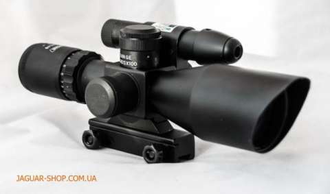 Прицел 2,5 -10х40СЕ с лазерным целеуказателем (зеленый, провод/ кнопка) , 2 подсветки, крепление 11мм