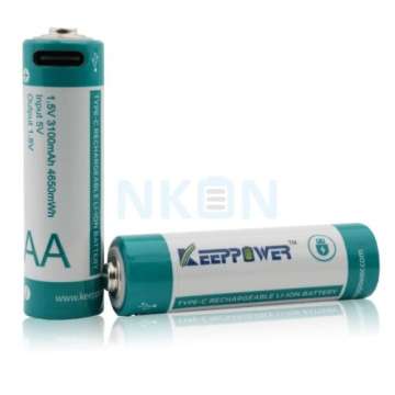 2x Keeppower 14500 3100mAh (захищені) - 2A - USB-C - 1.5V