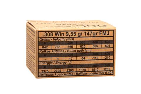 Патрон нарізний GGG кал.308 Win FMJ 147GR (9.55 г)