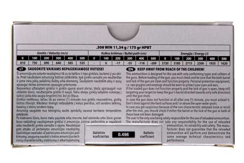 Патрон нарізний GGG k.308 Win, NOSLER HPBT, 175gr (11,3 г)