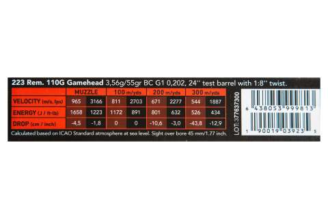 Патрон нарізний Sako Gamehead SP кал.223Rem 3,56гр