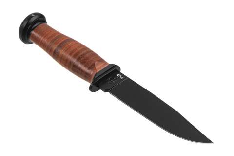 Ніж Ka-Bar Mark I, чорний, набірна шкір. рукоять, шкіряний чохол