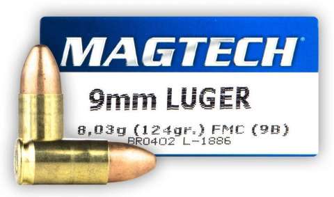 Патрон нарізний Magtech кал.9mm Luger FMJ 124gr (8,04 г)