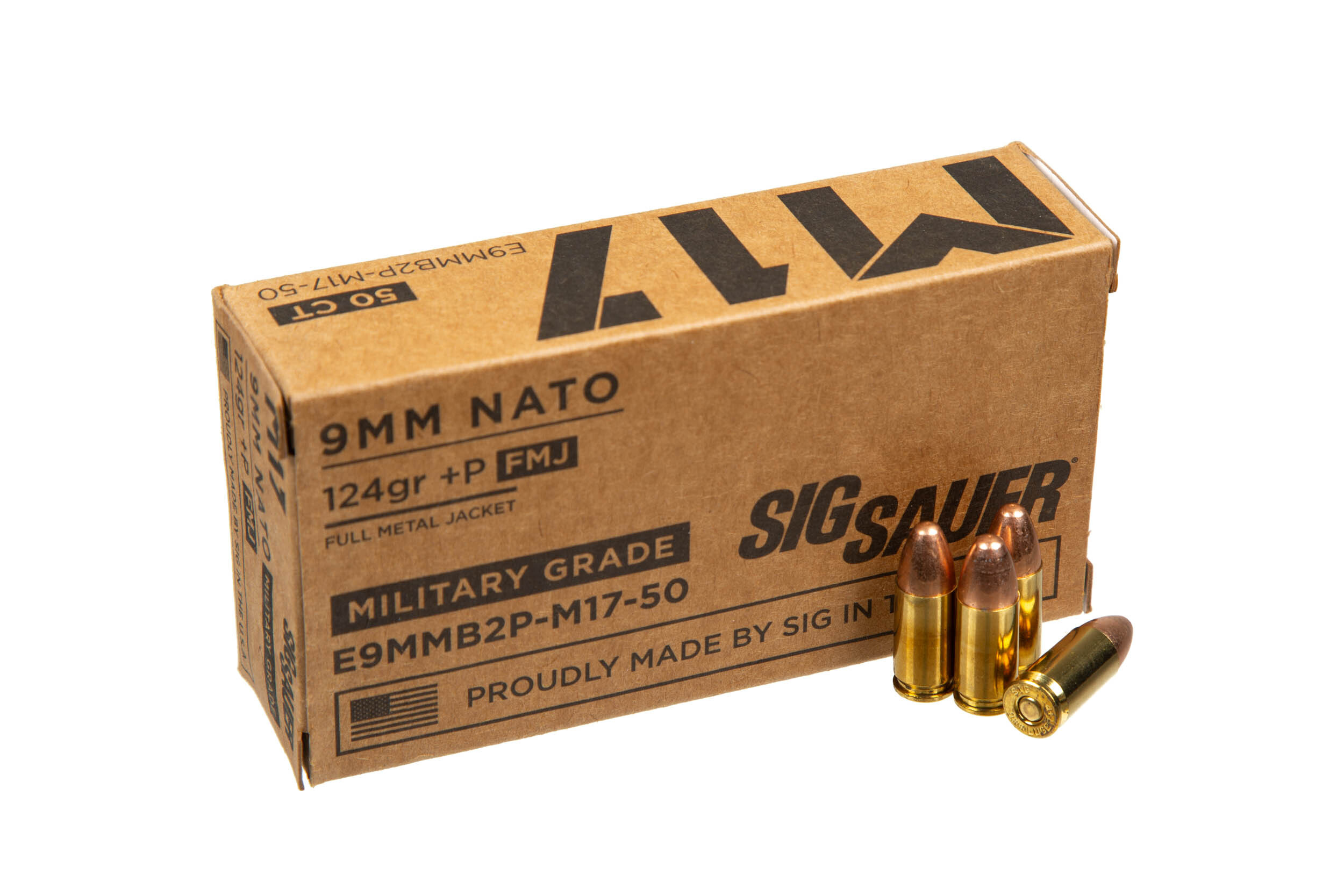 Патрон нарезной Sig Sauer 9х19 Luger +P Elite Ball M17 FMJ 124Gr (8,07 г)