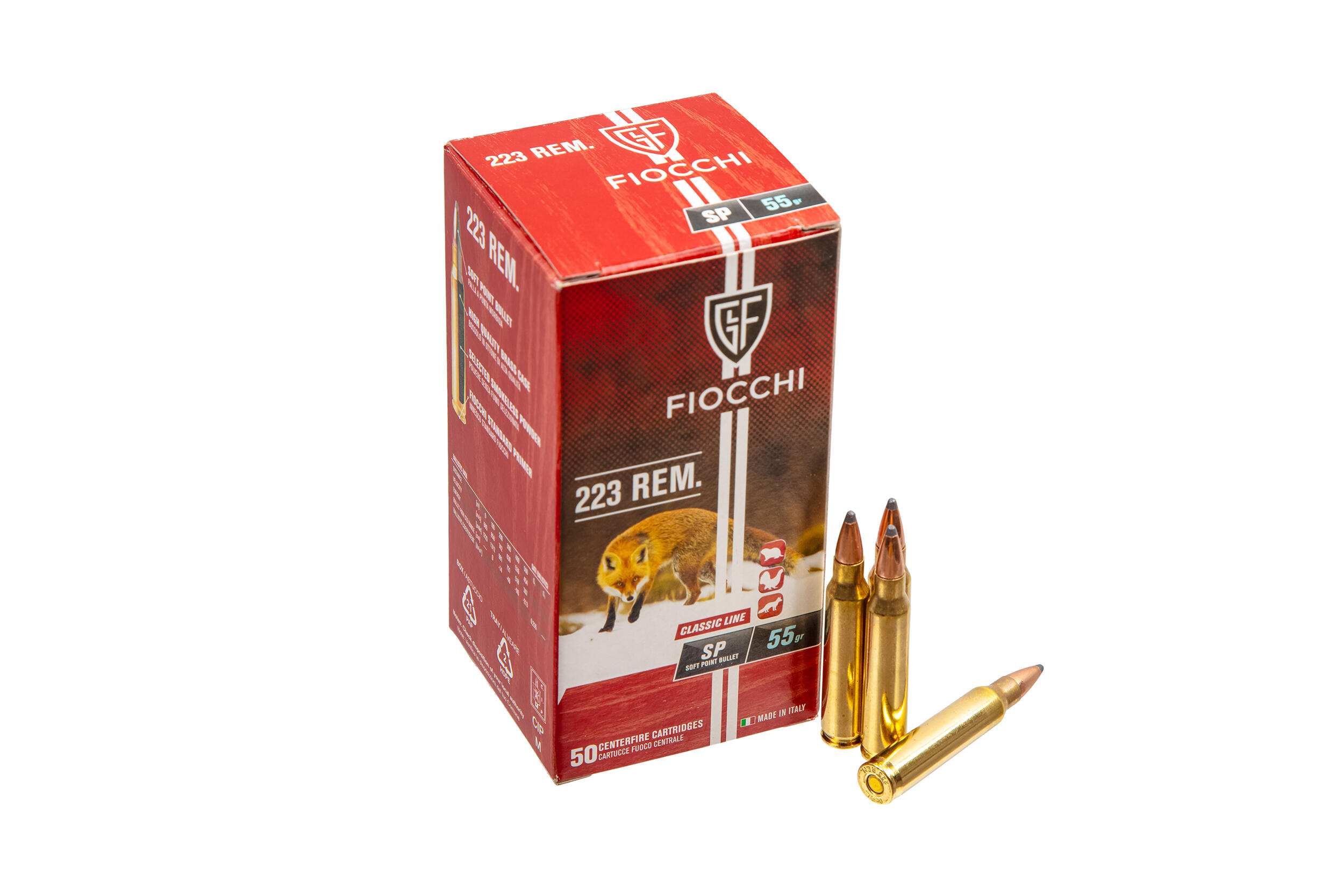 Патрон нарезной Fiocchi 223 Rem., SP, 55Gr (3,6 г), 50 шт.