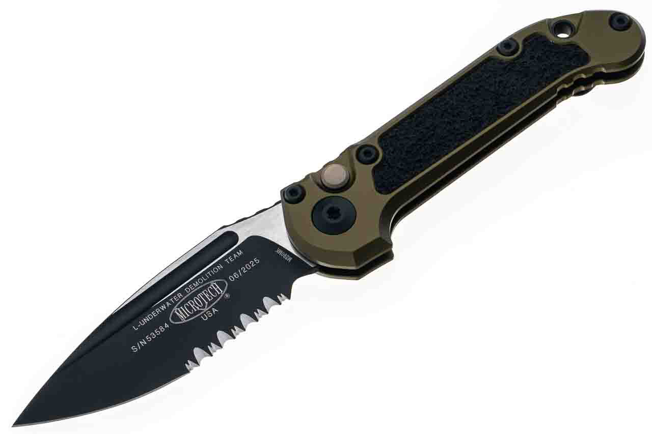 Нож Microtech L.U.D.T. S/E Gen III,  черный клинок, полусеррейтор, рукоять OD green