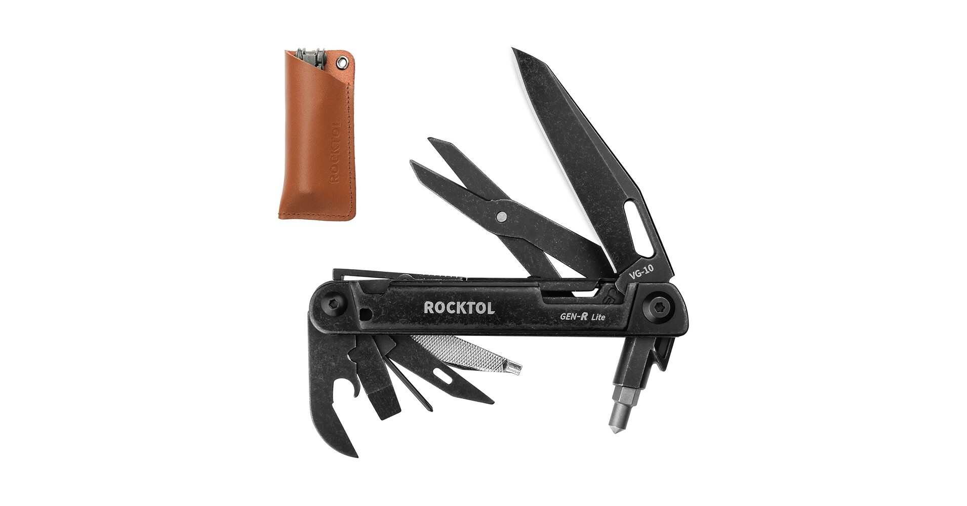 Нож-мультитул Rocktol GEN-R Lite 15-в-1 в кожаном чехле