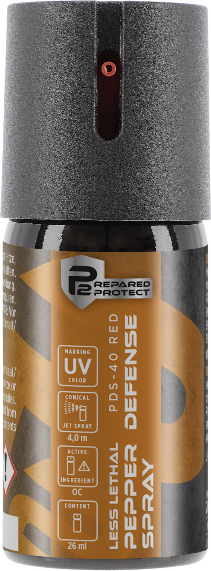Аэрозольный газовый красный перцовый баллончик Umarex P2P PDS-40 RED UV 10%, 26 мл