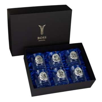 Набір для віскі Boss Crystal "Казаки ", 6 бокалів, накладки срібло