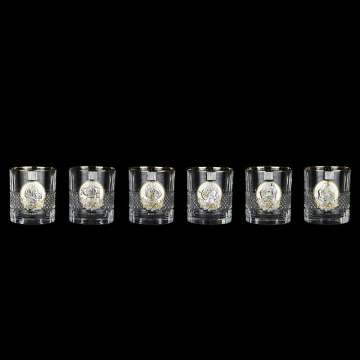Набір для віскі Boss Crystal "Казаки ", 6 бокалів Brill Gold, накладки золото