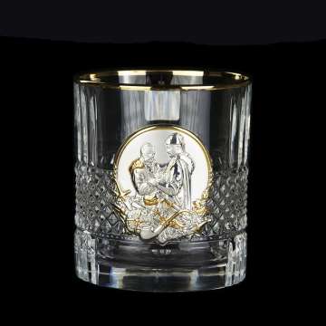 Набір для віскі Boss Crystal "Казаки ", 6 бокалів Brill Gold, накладки золото