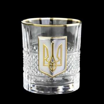 Набір для віскі "Гербовий з тризубом" 5 предметів Boss Crystal, графін, 4 келиха, срібло, золото, кришталь