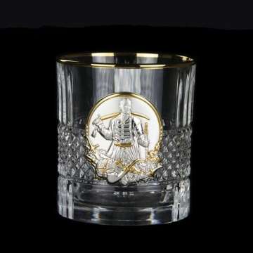 Набір для віскі серії "Тризуб" графін з гербом и 6 стакани золото з козаками