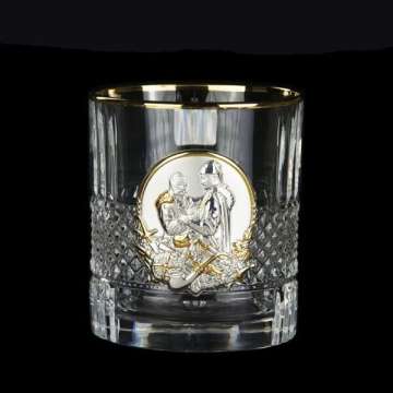 Набір для віскі серії "Тризуб" графін з гербом и 6 стакани золото з козаками
